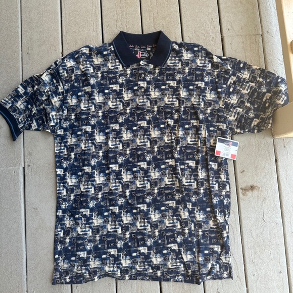 Justin Boots Other - Vintage Justin Steel Blue Polo Shirt‎ Abstract Print Short Sleeve Western XL